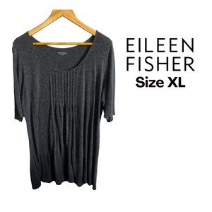 Eileen Fisher Women's Tunic Top Grey Jersey Knit Short Sleeve Scoop Neck Size XL